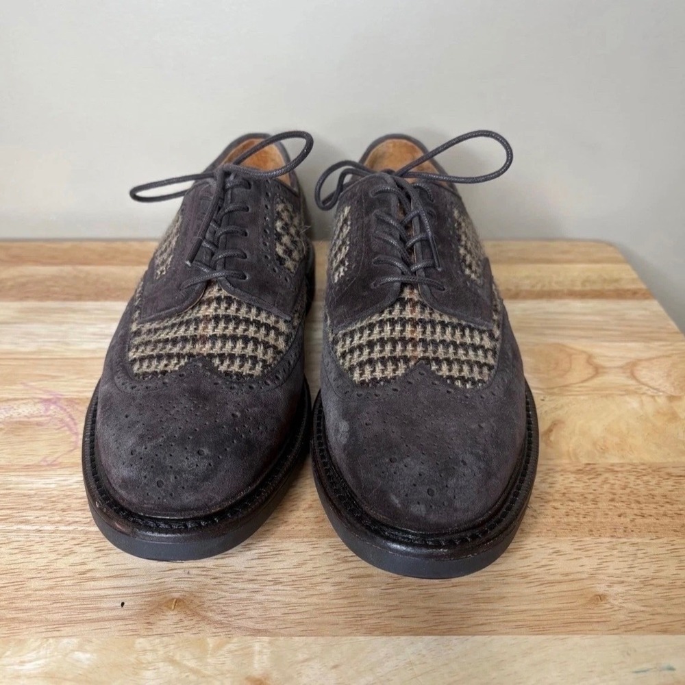 Polo Ralph Lauren Mens 8 Suede Wool Wingtip Oxford Shoes Vibram Sole Fall Preppy - Picture 2 of 8